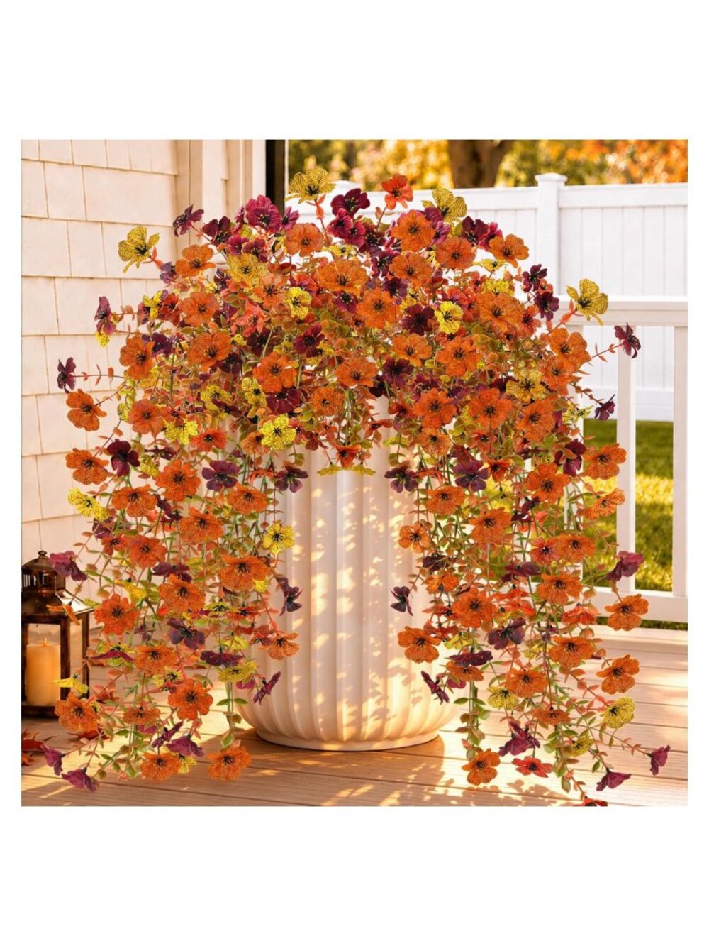 2Pcs Artificial Mums 16 Branch Trailing Faux Flowers Outdoor Planter Decor